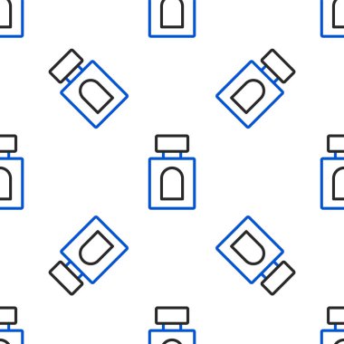 Çizgi traş losyonu ikonu beyaz arkaplanda izole edilmiş kusursuz desen. Parfüm spreyi ikonu. Erkek parfüm şişesi. Renkli taslak konsepti. Vektör
