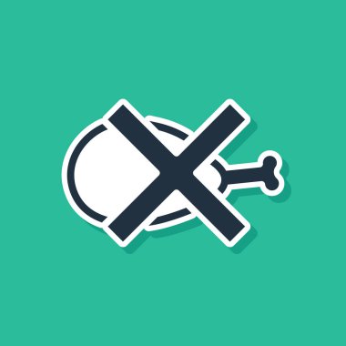 Mavi. Yeşil arkaplanda et simgesi yok. Fast food yasak - vejetaryen yiyecekler. Vektör.