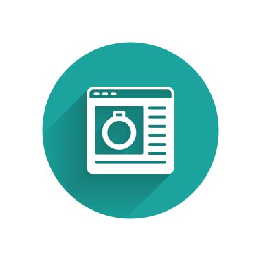 Beyaz Mücevher çevrimiçi alışveriş simgesi uzun gölgeli. Yeşil daire düğmesi. Vektör