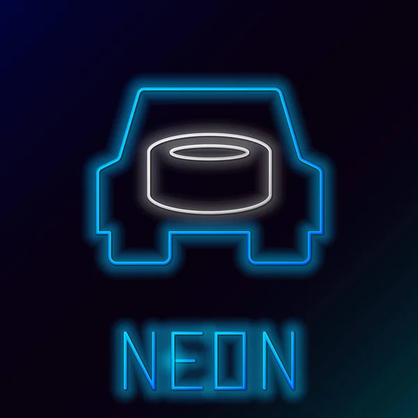 Ragyogó Neon Vonal Tartalék Kerék Autó Ikon Elszigetelt Fekete Háttérrel — Stock Vector