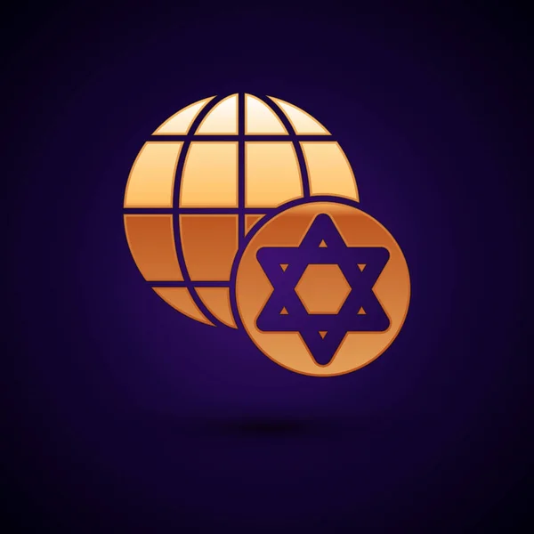 Gold World Globe Israel Icon Isolated Black Background Vector — Stock Vector