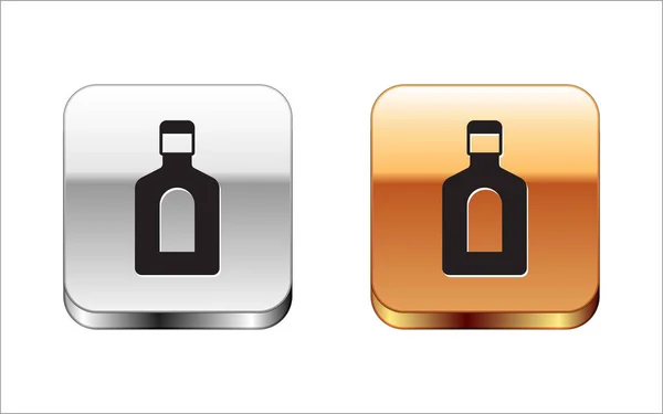 Black Bottle Shampoo Icon Isolated White Background Silver Gold Square — Image vectorielle