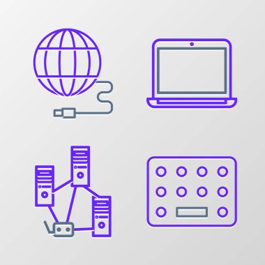 Hat haplarını su toplayan paketlere, bilgisayar ağına, laptopa ve sosyal ikona yerleştir. Vektör