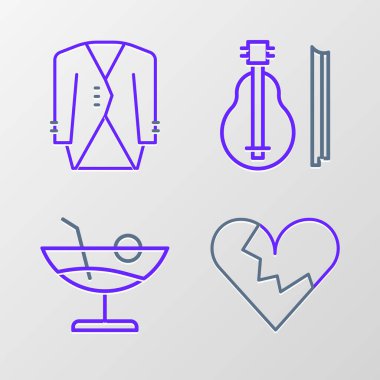 Kırık kalp ya da boşanma, Kokteyl, Keman ve Takım Elbise ikonu. Vektör