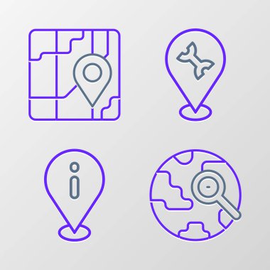 Hat büyüteci, yer bilgisi, araba servisi ve şehir haritası ikonu. Vektör