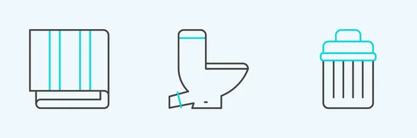 Set Linie Mülleimer Handtuchstapel Und Toilettenschüsselsymbol Vektor — Stockvektor