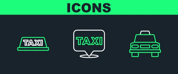 Set Line Taxi Car Roof Location Taxi Icon Vector — Stock Vector