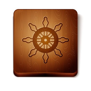 Kahverengi Gemi direksiyon simgesi beyaz arka planda izole edildi. Tahta kare düğme. Vektör