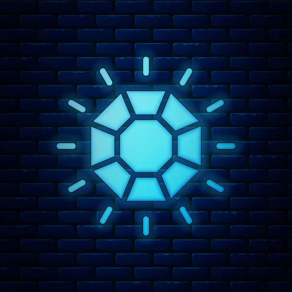 Lumineux Néon Icône Diamant Isolé Sur Fond Mur Briques Symbole — Image vectorielle