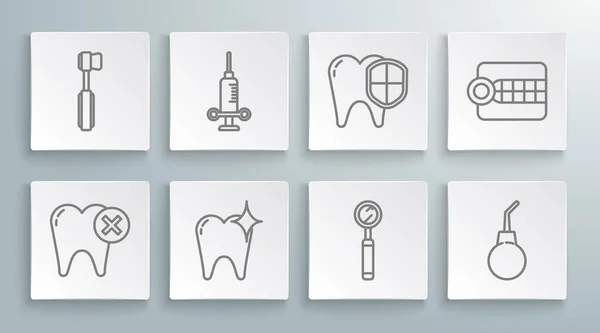 Definir Linha Dente Com Cárie Seringa Médica Dental Conceito Clareamento —  Vetores de Stock