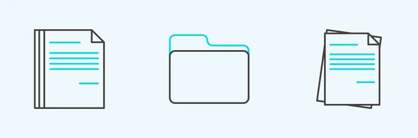 Set Line File Document Document Folder Icon Vector — Stockvektor