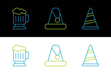 Parti şapkası, tahta bira kupası ve Noel Baba ikonu. Vektör