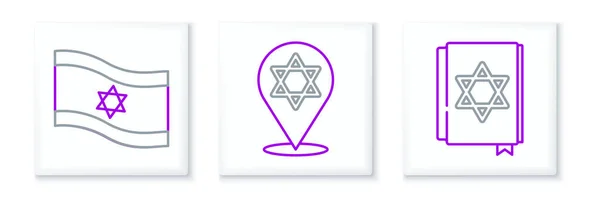 Definir Linha Judaica Torá Livro Bandeira Israel Ícone Estrela David —  Vetores de Stock