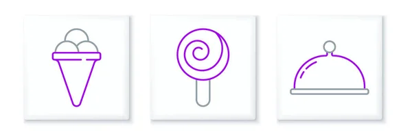 Set Mit Tablett Eis Waffelkegel Und Lollipop Symbol Vektor — Stockvektor