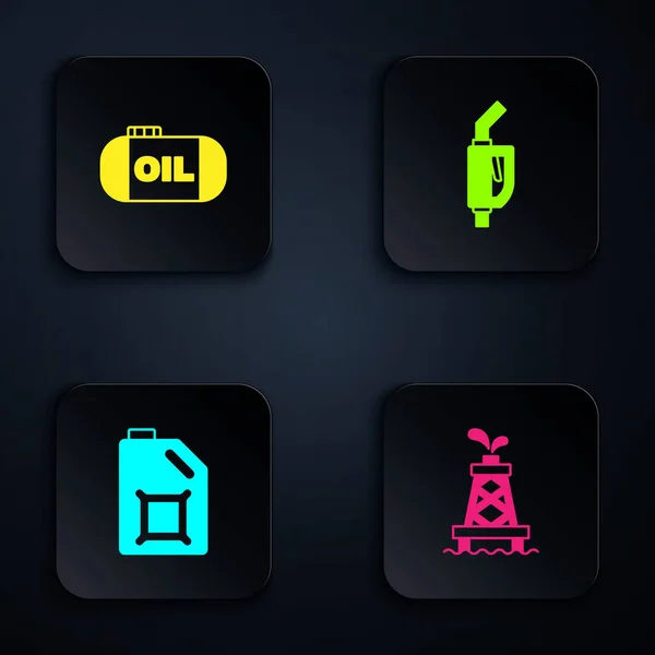 集石油钻机 储油罐 电机油罐及汽油泵喷嘴为一体 黑色方块按钮 — 图库矢量图片