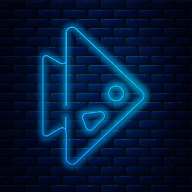 Işıldayan neon hattı Fish simgesi tuğla duvar arka planında izole edildi. Vektör.