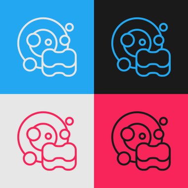 Pop sanat serisi bulaşık yıkama ikonu renk arkaplanda izole edilmiş. Bulaşık yıkama ikonu. Bulaşık makinesi tabelası. Masa takımı tabelası temiz. Vektör.