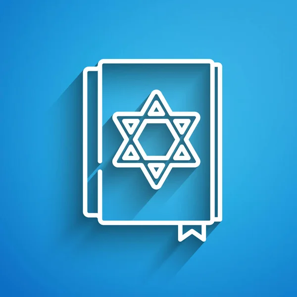 Beyaz Çizgi Yahudi Torah Kitap Ikonu Mavi Arka Planda Izole — Stok Vektör