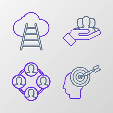 Çizgi başı avlanma konsepti, Proje ekibi üssü ve bulut simgesine giden Merdiven. Vektör