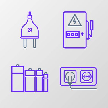 Elektrik prizi, pil, panel ve priz simgesini ayarla. Vektör