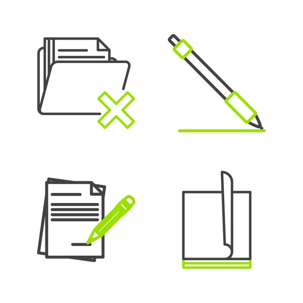 Définir Ligne Document Fichier Carnet Vierge Crayon Avec Gomme Ligne — Image vectorielle