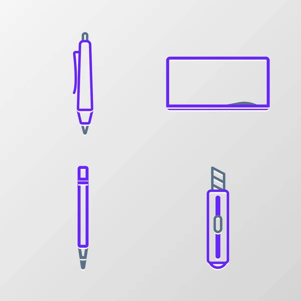 Set Schreibwarenmesser Bleistift Mit Radiergummi Kreide Und Symbol Vektor — Stockvektor