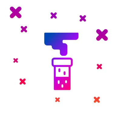 Renkli test tüpü ve beyaz arkaplanda izole edilmiş kimyasal test ikonu. Laboratuvar cam levhası. Kademeli rastgele dinamik şekiller. Vektör.