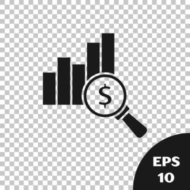 Şeffaf arkaplanda siyah pasta grafiği ve dolar sembolü izole edildi. Diyagram çizelgesi. Vektör.