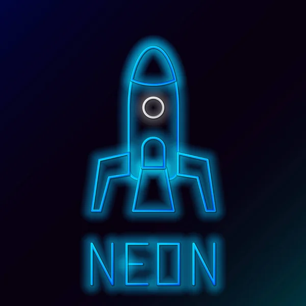 Ligne Lumineuse Néon Icône Fusée Navire Isolé Sur Fond Noir — Image vectorielle