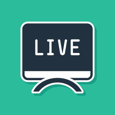 Blue Live report icon isolated on green background. Live news, hot news.  Vector