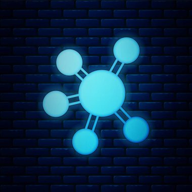 Parlayan neon takım taban simgesi tuğla duvar arkasında izole edildi. İş analizi ve planlama, danışmanlık, takım çalışması, proje yönetimi. Vektör