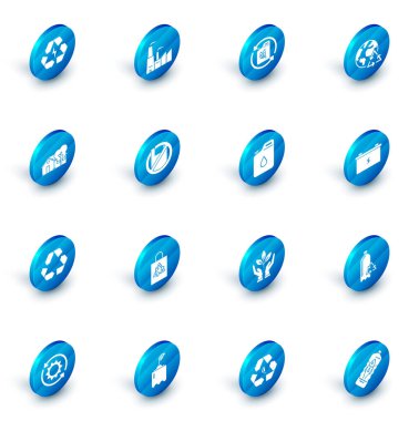 Fabrika Biyolojik Yakıt Kutusu Gezegeni Toprağı ve Çevre dostu ev Geri Dönüşüm sembolünü ayarla. Benzin ikonu için plastik çanta, poster aküsü ve teneke kutu olmadığını söyle. Vektör.