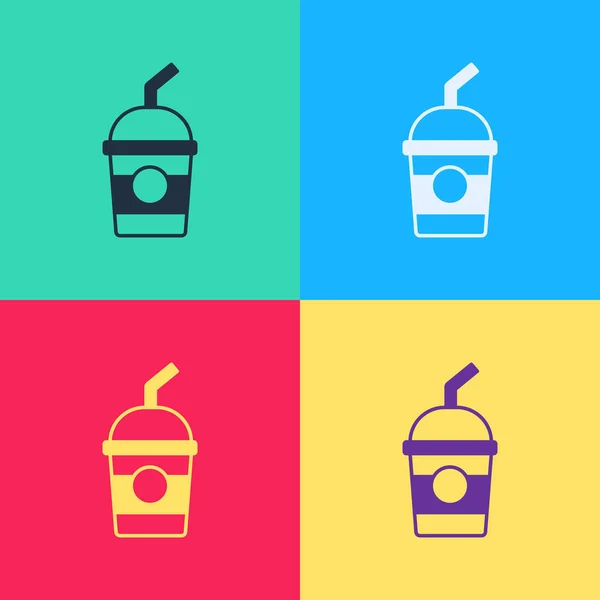 Pop Art Icône Milkshake Isolé Sur Fond Couleur Coupe Plastique — Image vectorielle