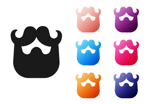 stock vector Black Mustache and beard icon isolated on white background. Barbershop symbol. Facial hair style. Set icons colorful. Vector