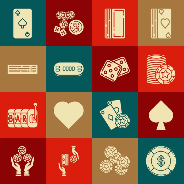 Conjunto Casino Chip Con Símbolo Dólar Jugar Las Palas Cartas — Archivo Imágenes Vectoriales