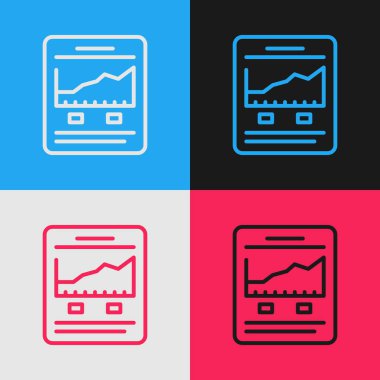 Hisse senedi borsası büyüme grafikleri ve para ikonu renkli arka planda izole edilmiş bir web sitesi. Ekranda ok grafikleri olan bir monitör. Vektör.