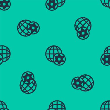 Mavi çizgi Dünya Küresi ve İsrail ikonu yeşil arka planda kusursuz desen izole etti. Vektör.