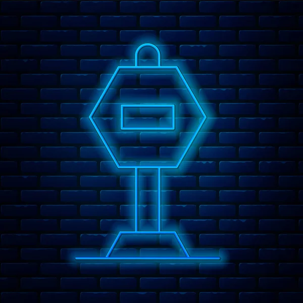 Zářící Neonová Čára Ikona Stop Izolovaná Pozadí Cihlové Stěny Symbol — Stockový vektor