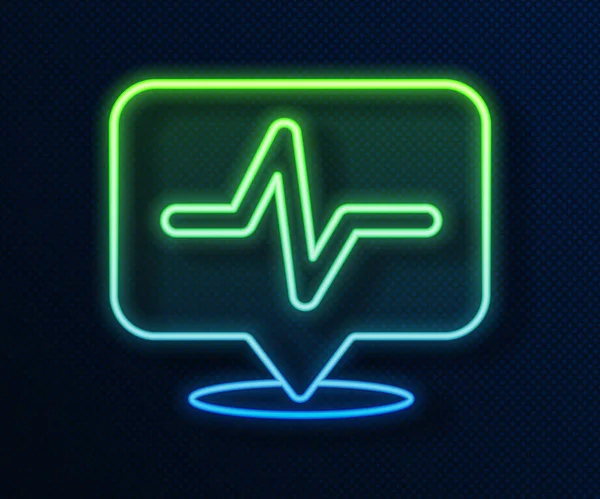 Leuchtende Leuchtschrift Herzfrequenzsymbol Isoliert Auf Blauem Hintergrund Herzschlagzeichen Herzpuls Symbol — Stockvektor