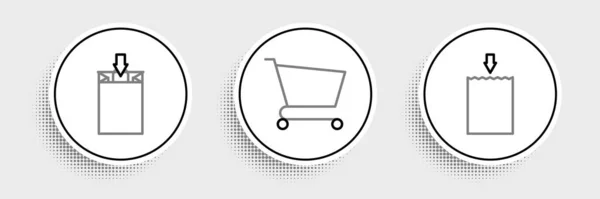 Set Line Paper Shopping Bag Shopping Cart Icon Vector — Vetor de Stock