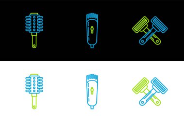 Tıraş bıçağı, saç fırçası ve elektrikli saç kesme makinesi ikonu. Vektör