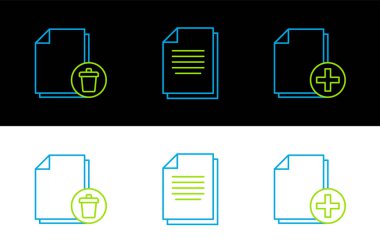 Satır Ekle Yeni dosya, Belge ve Belge simgesini sil. Vektör