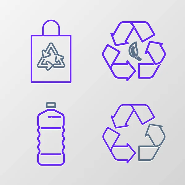 Defina Símbolo Reciclagem Linha Garrafa Plástico Folha Saco Com Ícone — Vetor de Stock