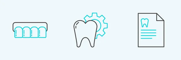 Dişçi Kartı Takma Diş Modeli Diş Tedavisi Ikonu Içeren Çizgi — Stok Vektör