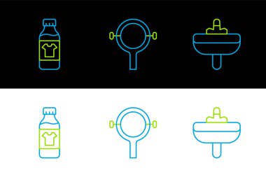 Lavabo, temizlik malzemesi ve filtre anahtarı simgesi için şişe ayarlayın. Vektör