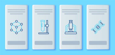 Test tüpünü, mikroskobu, molekül ve DNA sembolünü kürsüye getirin. Vektör