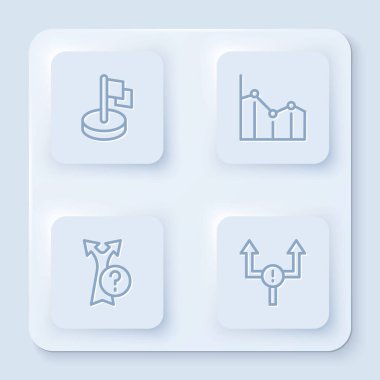 Bayrak, pasta grafiği, ok ve çizgileri ayarlayın. Beyaz kare düğme. Vektör