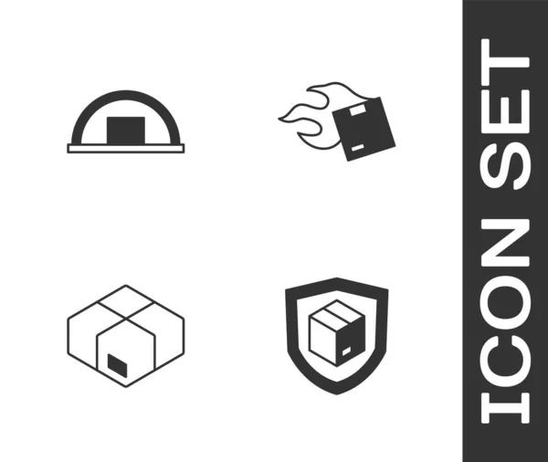 Set Delivery Security Shield Warehouse Carton Cardboard Box Icon Vector — Stock Vector