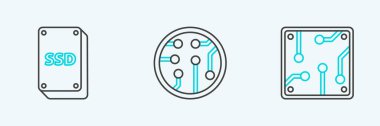 Satır İşlemcisi, SSD kartı ve simgesini ayarla. Vektör