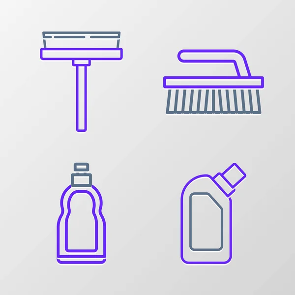 Definir Linha Garrafas Plástico Para Líquido Lavagem Louça Escova Limpeza —  Vetores de Stock